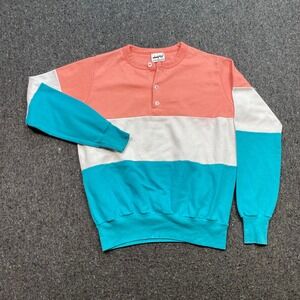 Laps Henley Sweatshirt Sz S Mens Multi Colorblock Retro 80s 90s Made in USA